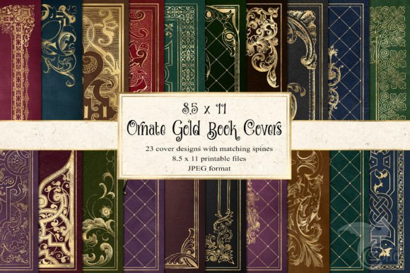 Download Ornate Gold Book Covers Digital Paper - Book covers Collection