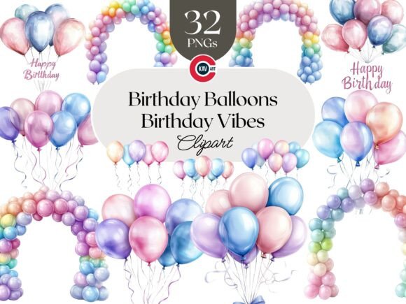 Download Colorful Birthday Balloons Graphics - Premium Bundle